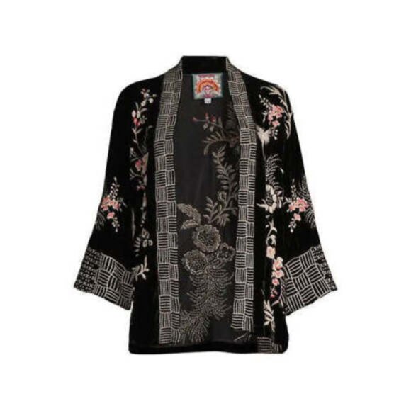 Johnny Was Valentina Rayon Silk Velvet  Embroidered Kimono Jacket w/JW Bag NWT - Picture 4 of 11